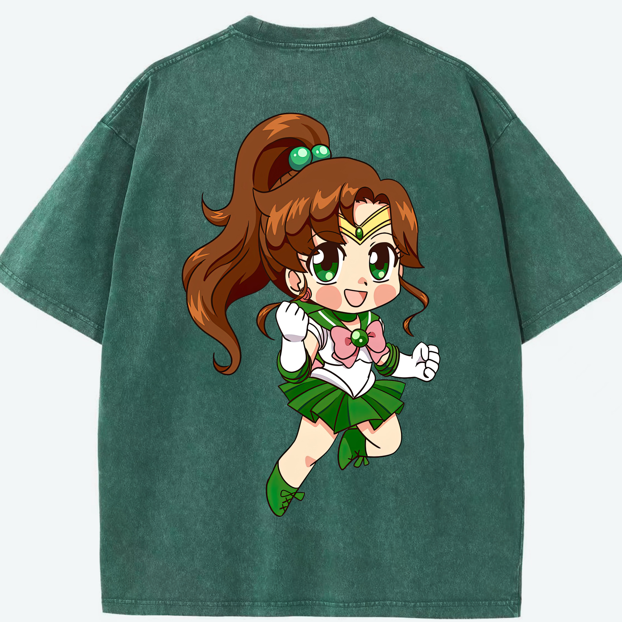 （画像用） 美少女戦士セーラームーン 木野 まこと きの まこと Sailor Moon Kino Makoto （セーラージュピター；Sailor Jupiter） 綿100% ヴィンテージ風 半袖Tシャツ（背面プリント）